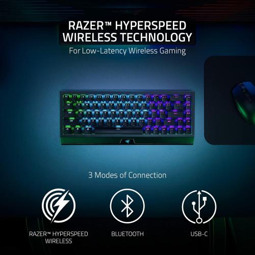 Razer BlackWidow V3 Mini HyperSpeed 65% Wireless Mechanical Gaming Keyboard: Yellow Mechanical Switches Linear & Silent - Phantom Pudding Keycaps - Chroma RGB - Up to 200 Hr Battery - Snap Tap