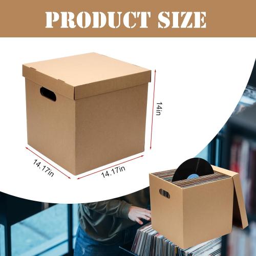 10 Pcs Cardboard Vinyl Record Storage Box Vinyl ​Record Crate | Stackable Moving Box with Handles and Lids, Sturdy Cardboard Crate for Storing Vinyl Album Document File Folder Organizer