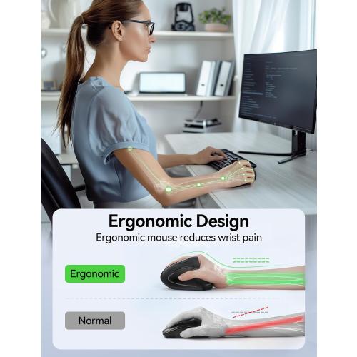 TECKNET Ergonomic Mouse Wireless, Echargeable Mouse Wireless Silent for Carpal Tunnel Right Hand, 2.4GHz USB-A Vertical Mouse for Laptop,5 Adjustable 4800 DPI, Computer,MacBook, Desktop(Not-USB-C)