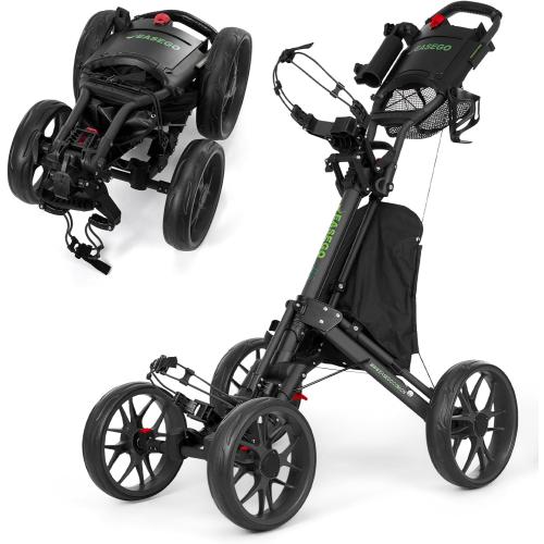 EASEGO Golf Push Cart 4 Wheel : Golf Walking Carts with Phone Holder/Cup Holder/Umbrella Holder/Foot Brake/Cooler Basket 3 Wheel Superlite Golf Pull Cart All-Terrain Golf Caddy Carts