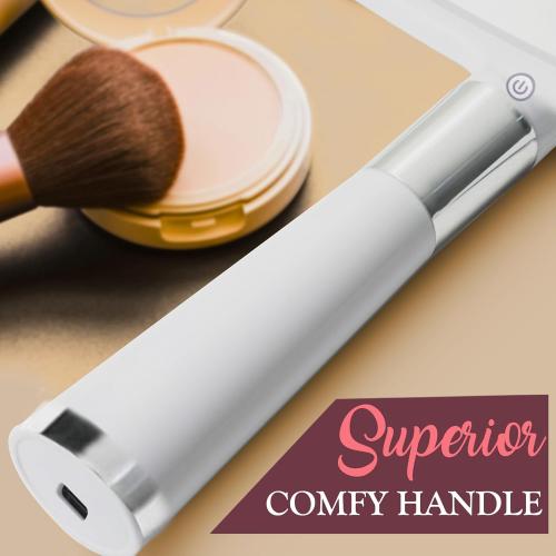 Size 9x13 Color White MIRRORVANA Lighted Travel Hand Mirror with Comfy Handle and Detachable Stand - Portable, Thin and Lightweight Design - Rechargeable with 3 LED Light Settings - 9 x 13 (White)