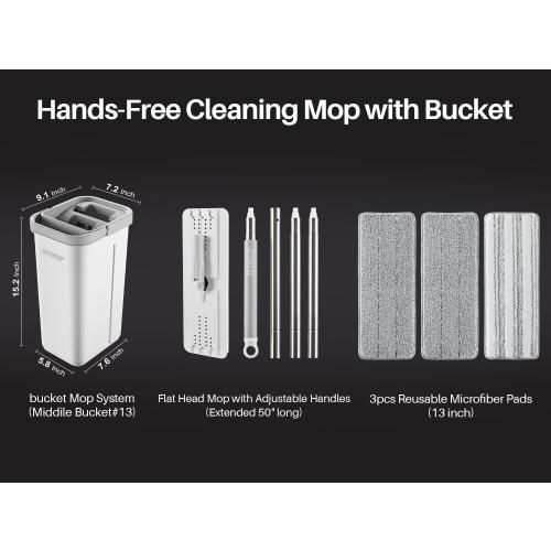JOYMOOP Wall Mop and Bucket Set, Hands-Free Flat Floor Mop with 3 Washable Microfiber Pads, Wet and Dry Use, Ideal for Home and Commercial Floor Cleaning