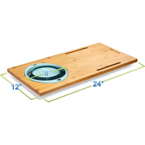 Homevative Over the Sink Bamboo Cutting Board with Collapsible/Removable Strainer and Phone Slots
