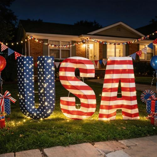 USA 250th Anniversary Light Up Letters, 108 LED Patriotic Yard Decorations, 2.36 FT Outdoor Lighted USA Sign for America 250 Celebration, 4th of July Front Yard Lawn Garden Porch Decor
