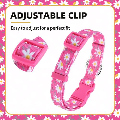 PUPTECK Cute Floral Dog Collar, Soft Cloth Fabric Dog Collars for Small Medium Large Dogs, Adjustable Puppy Collar with Pendant for Male Female Boys Girls Accessories