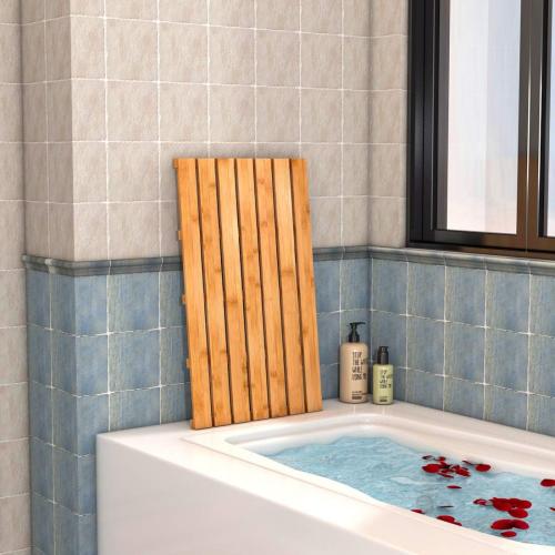 Bamboo Wooden Bath Floor Mat for Luxury Shower - Non-Slip Bathroom Waterproof Carpet for Indoor or Outdoor Use