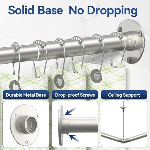 L Shaped Shower Curtain Rods, Adjustable (23''-69'' X 23''-69'') Corner Shower Rod with 12 Shower Curtain Rings, All 304 Stainless Steel, for Bathroom, Bathtub, Clothing Store, Need to Drill, Silver