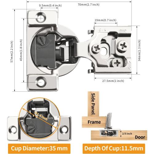 Chibery 30 Pack 1/2 Overlay 4D Soft Close Concealed Hinges for Face Frame Door, Adjustable Closing Speed, Smooth Slow Self Close Hinges, Satin Nickel, 105° Open Angle Stainless Steel Cabinet Hinges