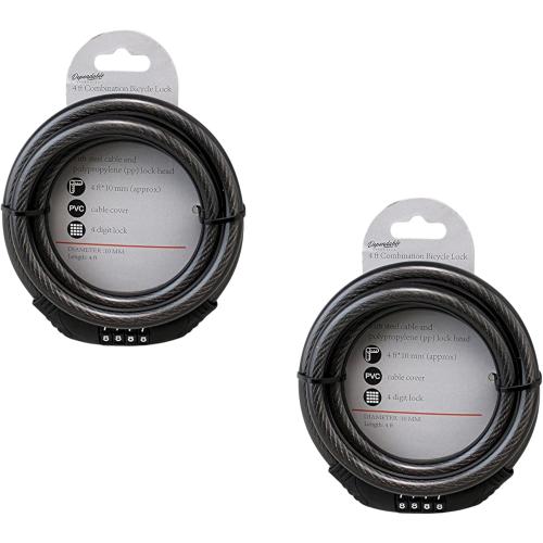 2 Pack Bike Lock Cable 4 Ft Resettable Combination Bicycle Lock 10mm Steel for Bikes Scooters Gates Outdoor Use Black