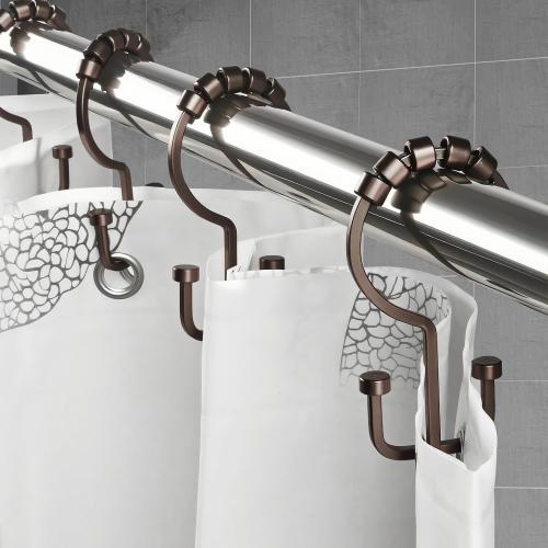 BBV Shower Curtain Hooks Rings, 12 Pcs Rust Resistant Metal Double Glide Shower Hooks for Bathroom Shower Rods Curtains (Bronze)