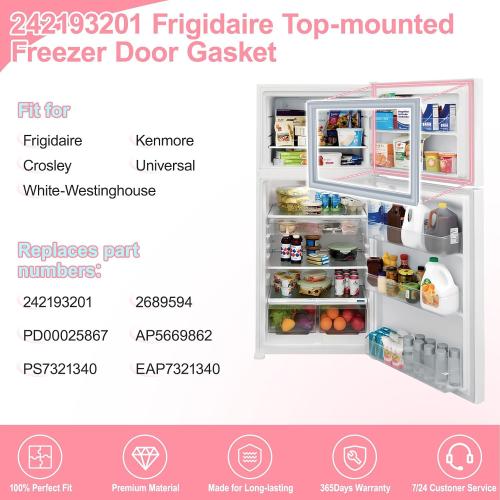 LXun Upgrad 242193201 Freezer Door Gasket Seal Replacement for Frigidaire Top-mount Refrigerator Door Gasket Kenmore Crosley Freezer Door Seal Part PS7321340 AP5669862 EAP7321340 2689594