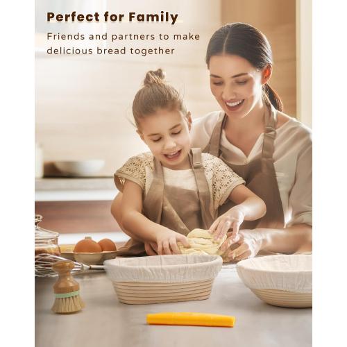 Codogoy Large Natural Sourdough Bread Baking Supplies - 10 Inch Round & Oval Handmade Natural Rattan Proofing Basket Set