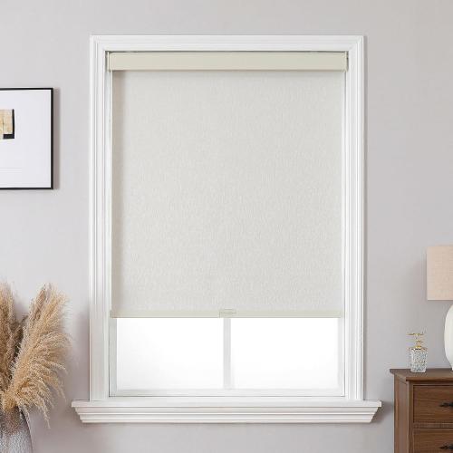 Joydeco Cordless Blackout Roller Shades, Premium Woven Fabric Blinds for Indoor Windows, Thermal Insulated UV Protection Roller Window Shades for Home and Office (Lvory, 34” W x 72” H)