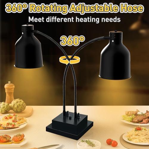 Food Heat Lamp,Commercial Food Warmer Lamp,Portable Electric Heat Lamp for Food,Dual Head Food Warming Light for Catering Food Service Restaurant Buffet Kitchen with Extra Bulb
