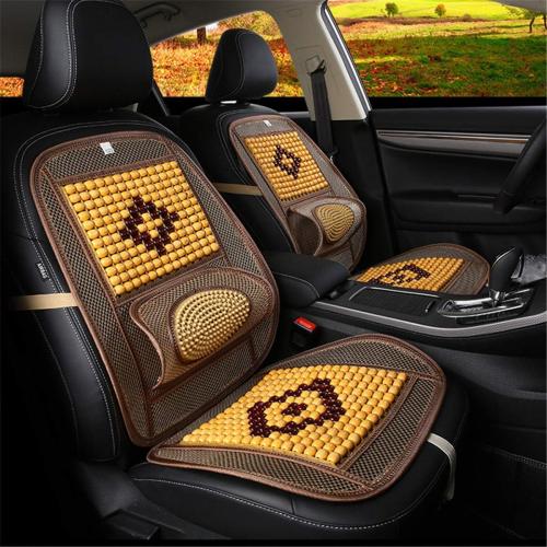 Wood Beaded Comfort Seat Cover with Cooling Ventilated Mesh Lumbar Back Brace Massage Support Cushion for Car Seat Chair