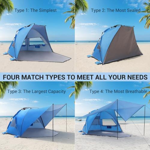 Elegear CumbreX™ Beach Tent with 360° Removable Canopy, 4-6 Person Pop Up Sun Shade Shelter, UPF 50  Automated Installation Double Silver Coating Portable Lightweight Beach Cabana for Beach/Outdoor