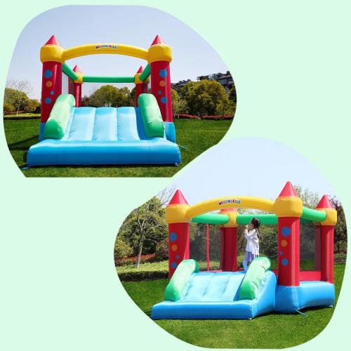 WeeOneKids Air Bounce House, Inflatable Bouncer with Air Blower and Slide, Jumping Family Backyard Bouncy Castle with Extra Thick Material (Red Yellow&Blue)