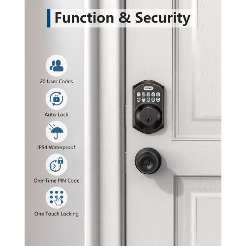 TEEHO TE001 Keyless Entry Door Lock with Keypad - Smart Deadbolt Lock for Front Door with 2 Keys - Auto Lock - Easy Installation - Oil-Rubbed Bronze