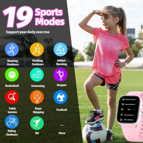 Kids Watch with Fitness Tracker No Phone/APP Needed,19 Sport Mode,1.5 DIY Dial,IP68 Waterproof,Sleep Monitor,Pedometers,Heart Rate,Great Birthday Gift for Boys Girls Teens 6-14 (Pink)
