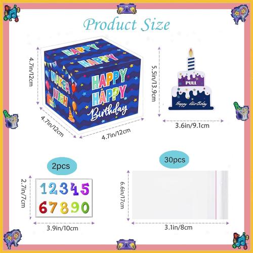 Rxwstt Birthday Box for Cash Gift, Money Roll Gift Box for Cake Pull Out Kit with Cards Money as Money Bouquet, Surprise Birthday Money Pull Box Explosion for All Age Group with Instruction Book
