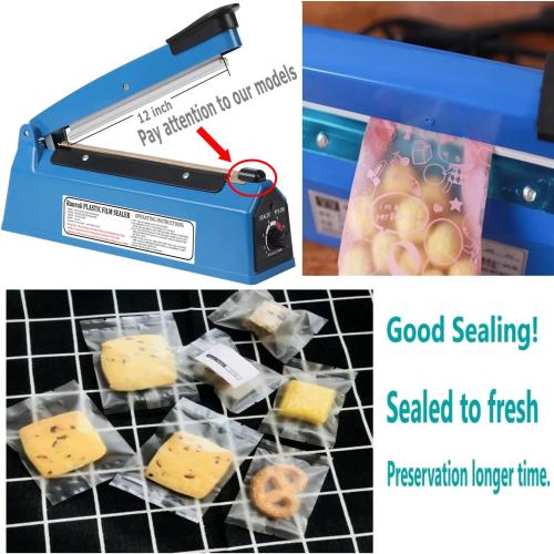 Impulse Heat Sealer Manual Bags Sealer Heat Sealing Machine 12 Inch Impulse Sealer Machine for Plastic Bags PE PP Bags with Extra Replace Element Grip