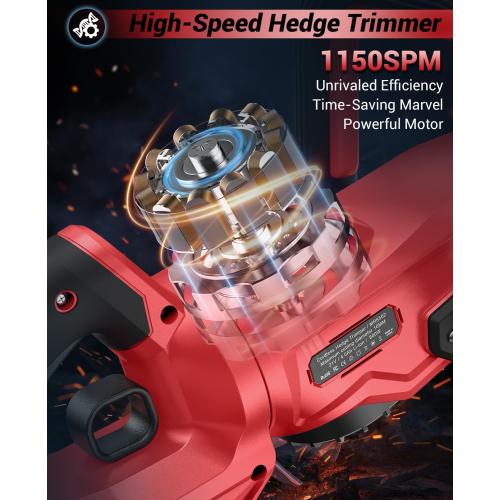 Hedge Trimmer Cordless, 21V Electric Hedge Trimmer with 4000mAh Rechargeable Battery, 14 Dual-Action Blades, 180° Adjustable Branch Cutter, Blade Cover for Hedges, Bush, Branches, Shrubs, Twigs