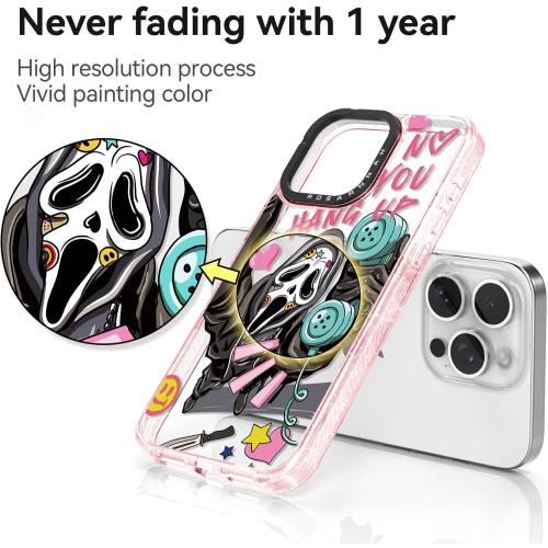 for iPhone 14 Pro Max Case Cute - Durable Shockproof 6.6 ft Drop Impact Phone Case - Funny Skeleton Design (6.7) Glitter Pink