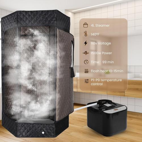 PEEKO Larger Sauna Steamer 4L, 1500W Steam Generator,Steamer Pot with Remote Control, Steam Cup, Timer, 16 Levels, 7.7”x 12.5”x9.1”，
