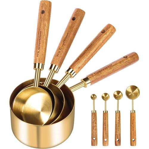 GuDoQi Gold Measuring Cups and Spoons Set of 8