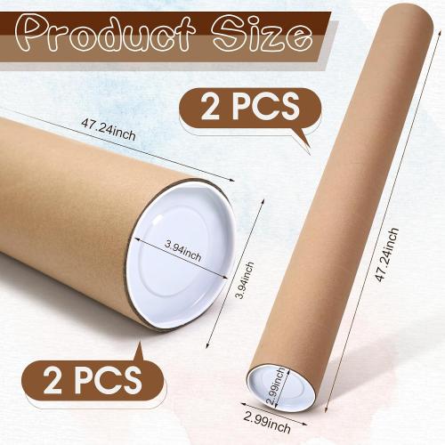 Feifeiya 4 Pack Poster Mailing Tubes with Caps 4 x 47, 3 x 47 Large Cardboard Tubes Kraft Paper Cardboard Tube Storage Tube for Shipping Storing Posters Prints Artwork Documents Golf Club