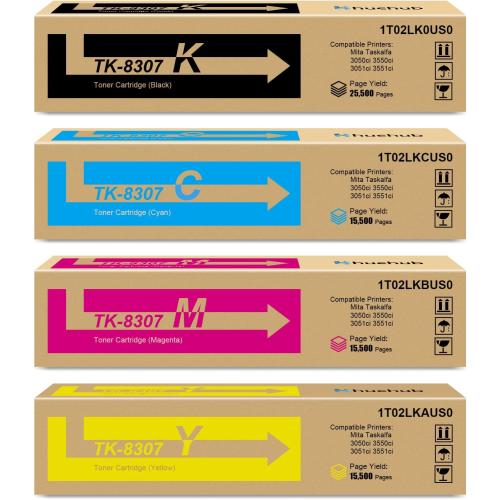 TK8307 TK-8307 High Capacity Toner Cartridge Replactment for Kyocera TK-8307K TK-8307C TK-8307M TK-8307Y Toner for Mita Taskalfa 3050ci 3550ci 3051ci 3551ci Printer, (Black Cyan Magenta Yellow)