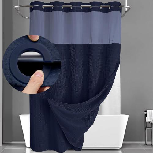 75x72 Navy Blue YellyHommy No Hook Shower Curtain with Snap in Liner Set Less Time Navy Blue Waffle Shower Curtain for Bathroom 75 L x 72 W