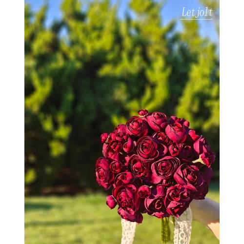 Letjolt Ranunculus Artificial Flower 18 Pcs Red Silk Ranunculus Wedding Bouquet Engagement Centerpieces Arrangements Bridal Shower Decorations Home Decor, Dark Red