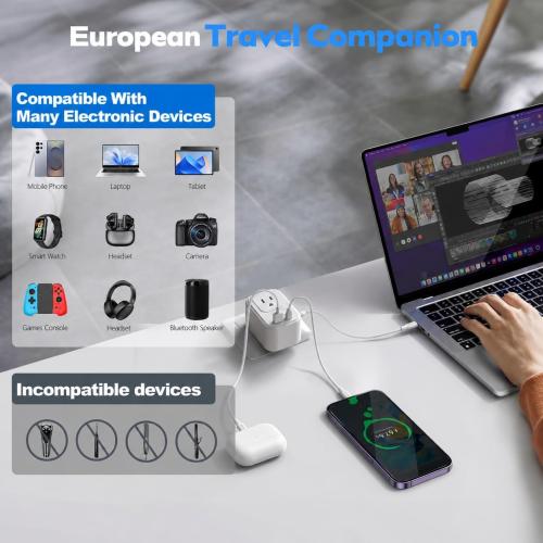Voltage Converter for European Travel: 220V to 110V Converter US to Europe, Plug Adapter with Fast Charge 2 USB C, 2 USB A & 2 Outlets, Universal Travel Essentials for France Germany Italy Spain, etc
