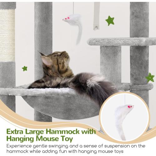 Globlazer Heavy Duty Cat Tree, 70 inch Sturdy Cat Tree for Indoor Cats Extra Large Cat Tower with Scratching Post, Hammock, Cat Condo for Adult Cats Kittens, F70 Pro, Light Grey ‼️light use‼️