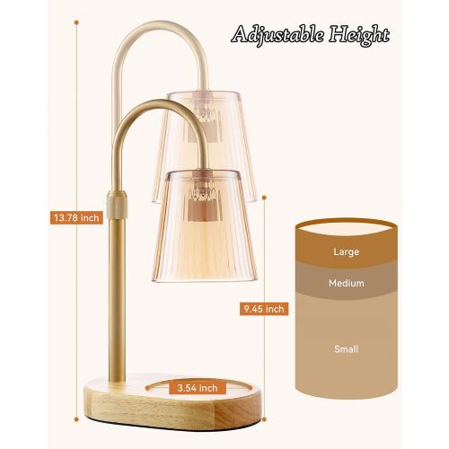 Adjustable Candle Warmer Lamp with Timer - Electric Light Wax Warming Dimmable Flameless Top Melter Heater Melting Heating Height Small Jar Candles Gifts Women Mom Birthday Home Desk Modern Decor
