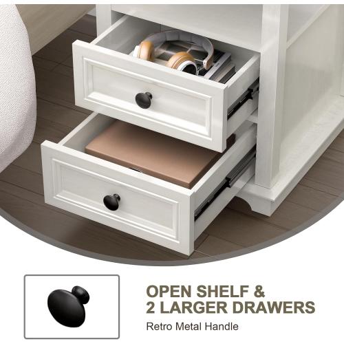End Table with Fast Charging Station, Side Table with 2 Drawers | Large Storage Rustic Wood Square Storage Cabinet for Living Room,Bedroom,Office