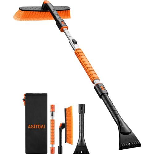 AstroAI 47.2 Ice Scrapers for Car Windshieldand Extendable Snow Brush with Foam Grip and 360° Pivoting Brush Head for Christmas Car Auto Truck SUV(Orange)