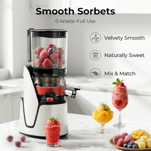 Juicer Machines, 3-in-1 Cold Press Juicer with 6.5 Extra Large Chute, 100oz Large Capacity, AC Motor, Makes Juice, Nut Milk & Sorbet, Bright White