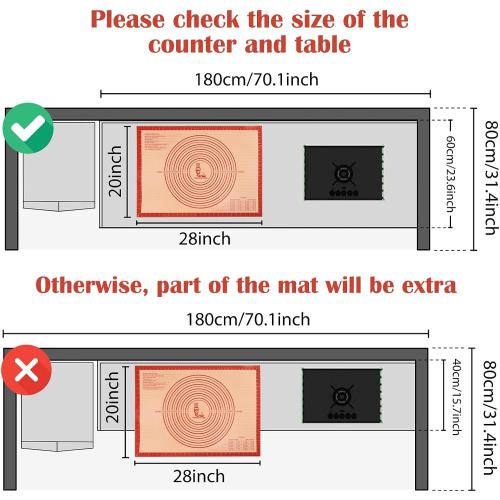 Non-slip Silicone Pastry Mat Extra Large Measurements 28''x 20'' Baking Mat | Silicone Baking Mat Counter Dough Rolling Oven Liner Fondant / Pie Crust Sourdough Bread Supplies - Folksy Super Kitchen Red