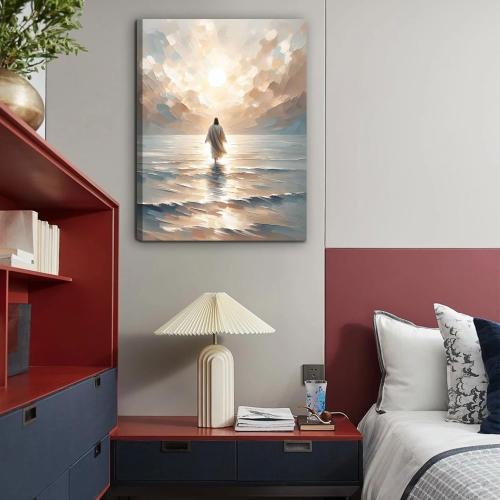 Jesus Walking on Water Canvas Wall Art Christian Bible Stories Wall Decor Pictures Modern Religious Posters Prints for Living Room Bedroom Church Home Decorations 16inx24in Ready to Hang