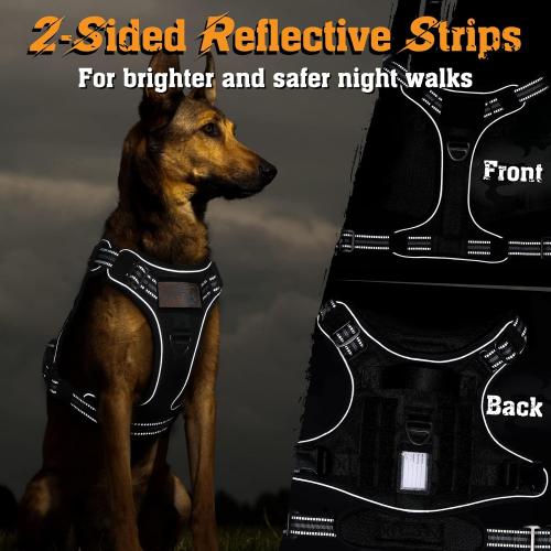 Size Large rabbitgoo Dog Harness for Large Dogs No Pull, Tactical Service Pet Vest with Molle and Control Handle, Adjustable and Reflective Military Harness for Easy Walking and Training, Black, L