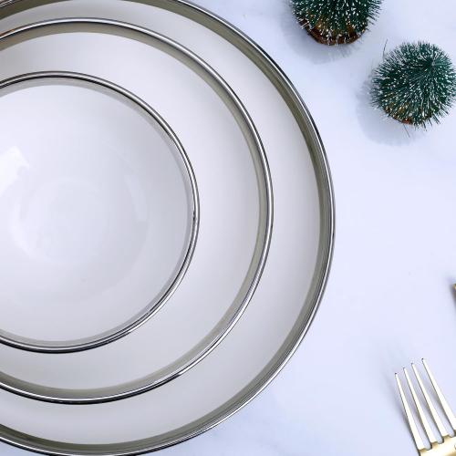 12-Piece Porcelain Dinnerware Set with Silver Rim- Durable Porcelain Plates & Bowls, Complete Service for 4