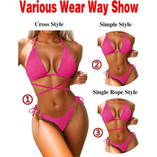 Size M Women Breathable Various Wear Way Bikini Set Two Piece Swimsuit Fashion Metal Ring Bathing Suit Swimwear