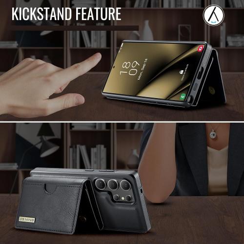 2 in 1 Magnetic Leather Wallet Case for Samsung Galaxy S25 Ultra, DG.MING Wireless Charging Phone Case with Detachable Wallet RFID Card Holder Large Cash Compartment Kickstand (Black)