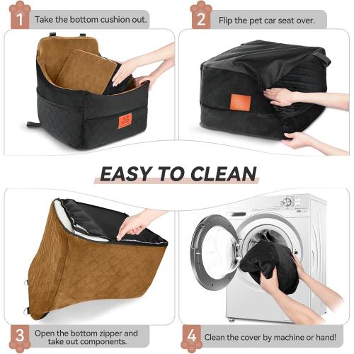 Dog Car Seat for Small/Medium Dogs, Dog Booster Car Seats with Thick Cushion for Dogs Under 35lbs, Detachable Washable Pet Carseat with Storage Pockets, 2 Safety Belts(Black/Coffee)