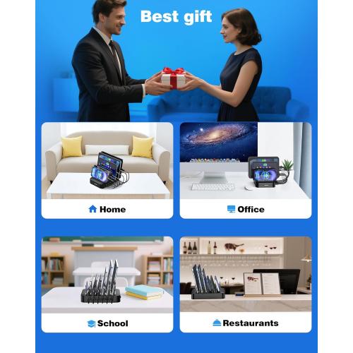 MSTJRY Charging Station for Multiple Devices : 6 Port USB Charger Stations - Family Multi-Device Organizer Charging Dock - Designed for iPhone iPad Android Cell Phone Tablet and Electronic, Black