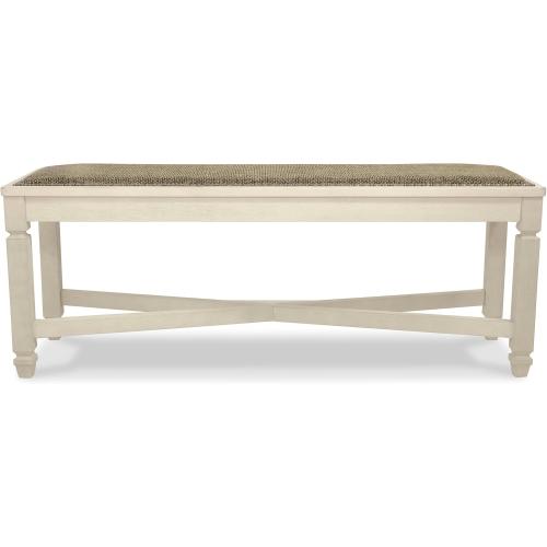 Signature Design by Ashley Bolanburg Casual French Country Upholstered Dining Room Bench with Nailhead Trim, Heavy Woven Fabric, Wood, Antique White & Tan