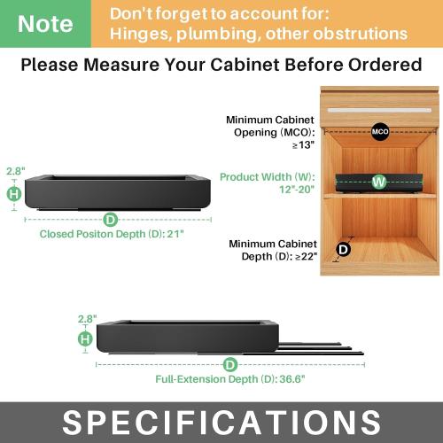 Pull out Cabinet Organizer, Expandable(12-20) Heavy Duty Slide out Drawer Fixed with Adhesive Nano Film for Pots, Roll out Shelf Storage for Kitchen Base Cabinet Organization, Pantry, Bathroom