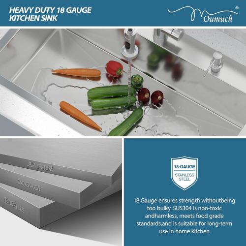 33 Inch Drop In Kitchen Sink - 33x19 Stainless Steel Kitchen Sink T304 18 Gauge Topmount Sinks Single Bowl Handmade Sinks Above the Counter, 9 Deep